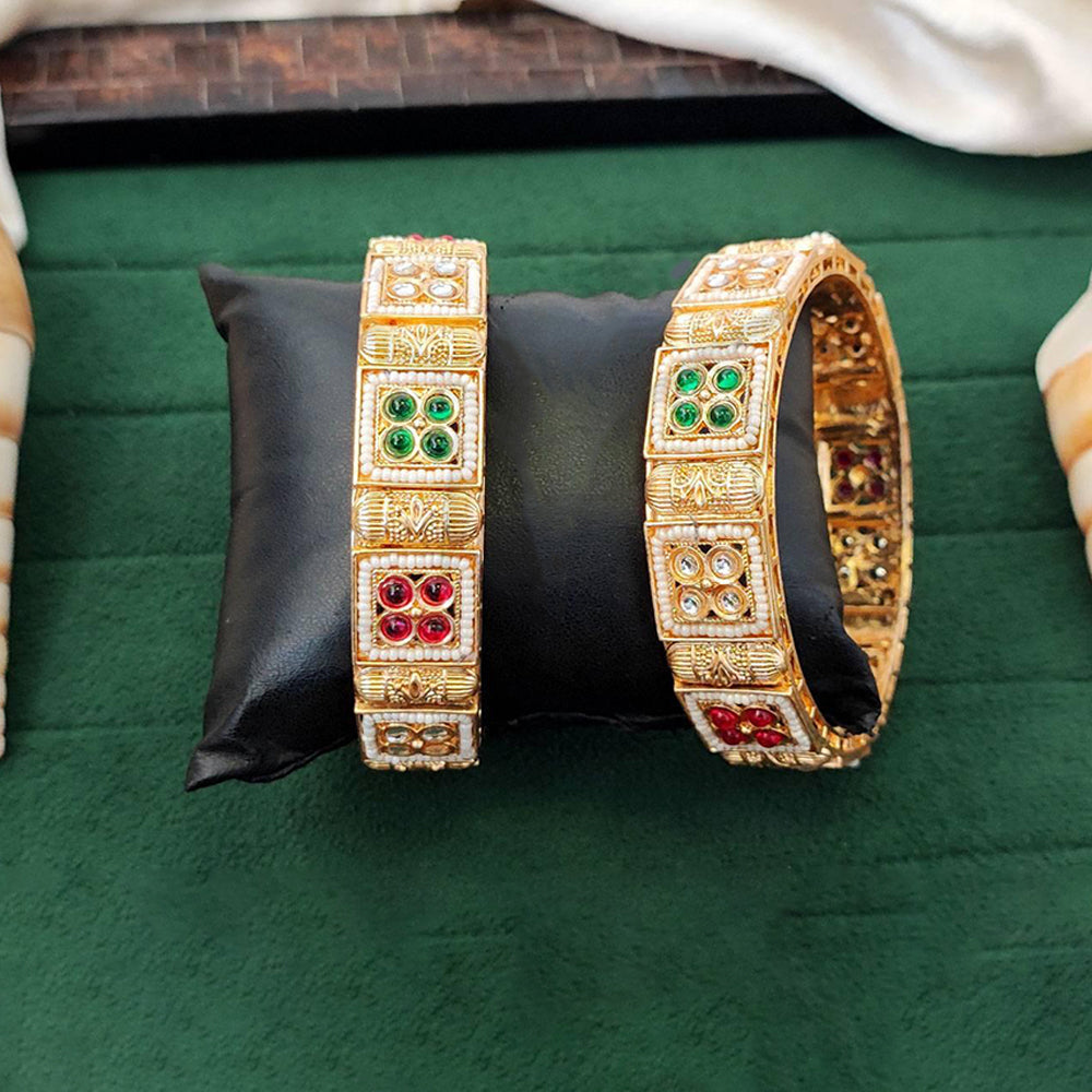 Antique High Gold Bangle Set with Square Stone Detail