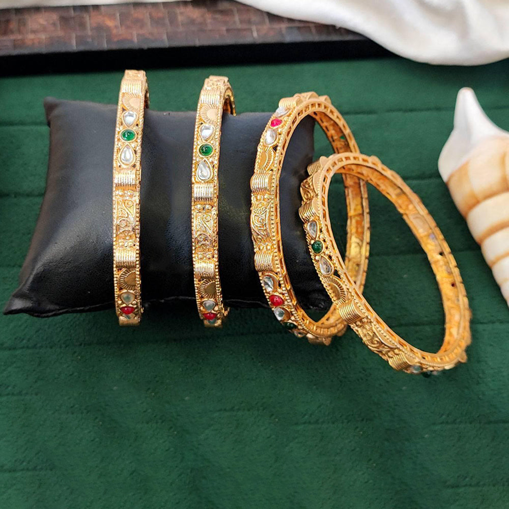 Antique gold plated bangle set with white Kundan stone embellishments