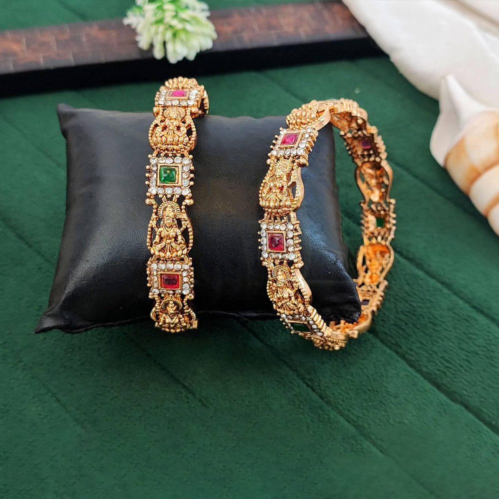 Temple Design Gold Bangles with Lakshmi Motif - Traditional Jewelry