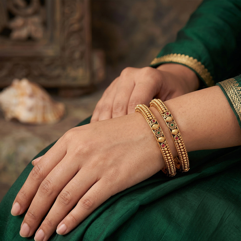 Antique Gold Designer Bangle Set for Women