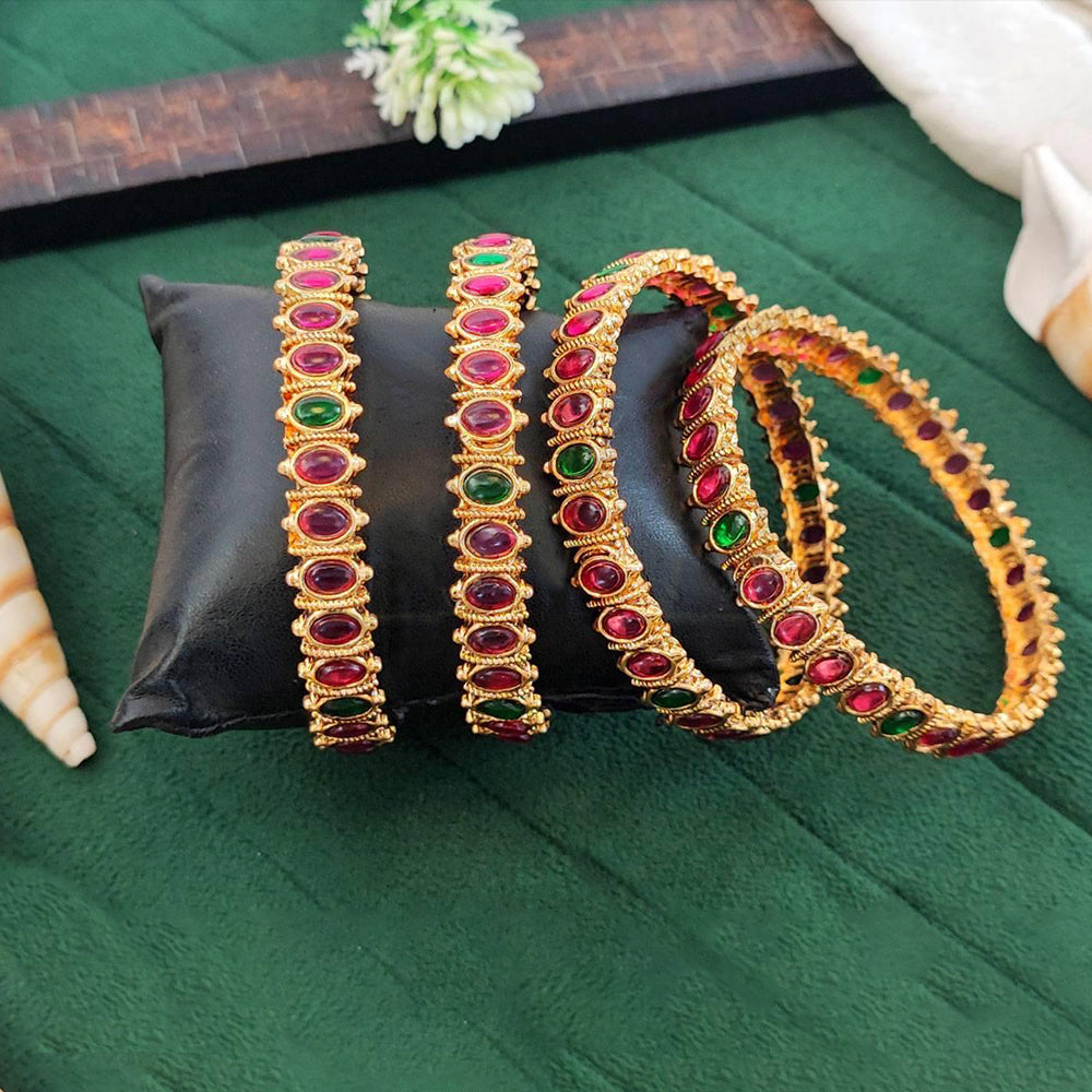 Ethnic High Gold Kemp Bangle Set with Traditional Stone Accents