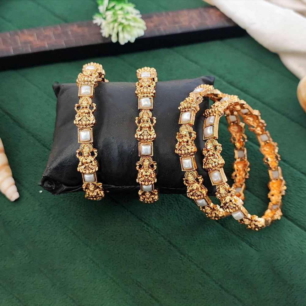 Temple Style Lakshmi Pearl Bangle Set for Ethnic Outfits