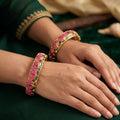 Ethnic Gold Finish Lotus Bangle Set for Festive Occasions