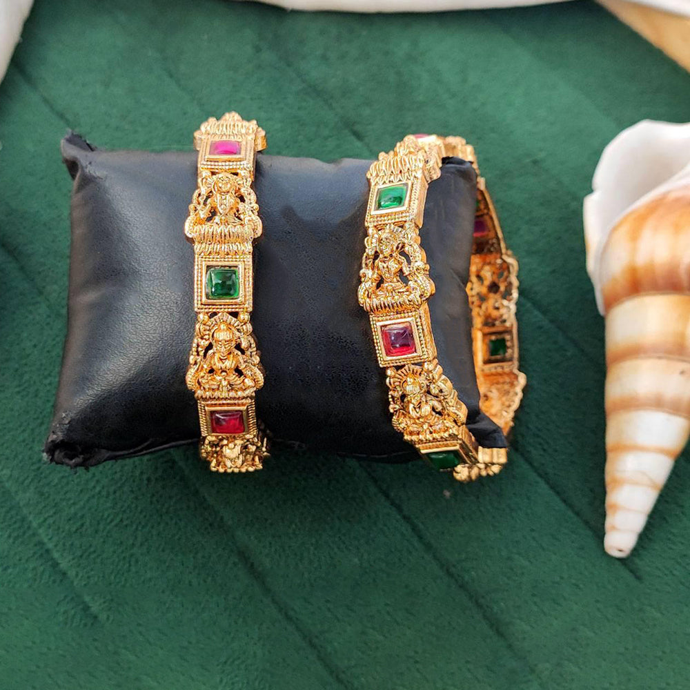 Temple Lakshmi Gold Bangles with Traditional Stone Work