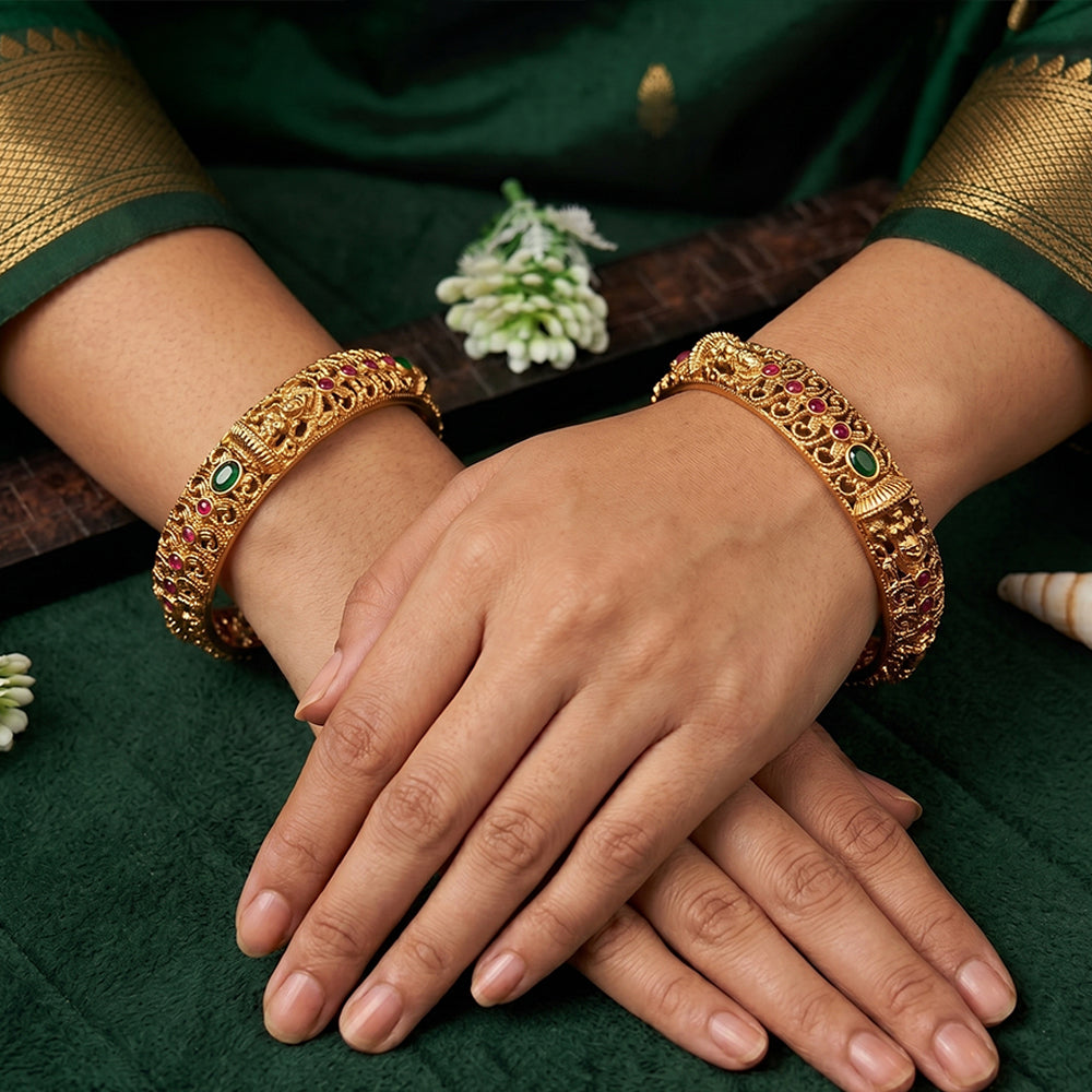 Traditional ethnic temple style bangles with intricate carvings