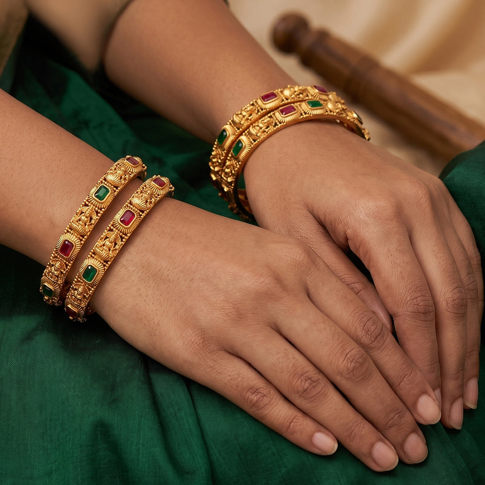 South Indian Style Wedding Wear Bangle Set - Traditional Bridal Jewelry