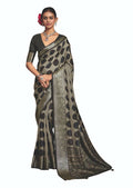 Dark grey Dola Tussar silk saree with elegant self jacquard border