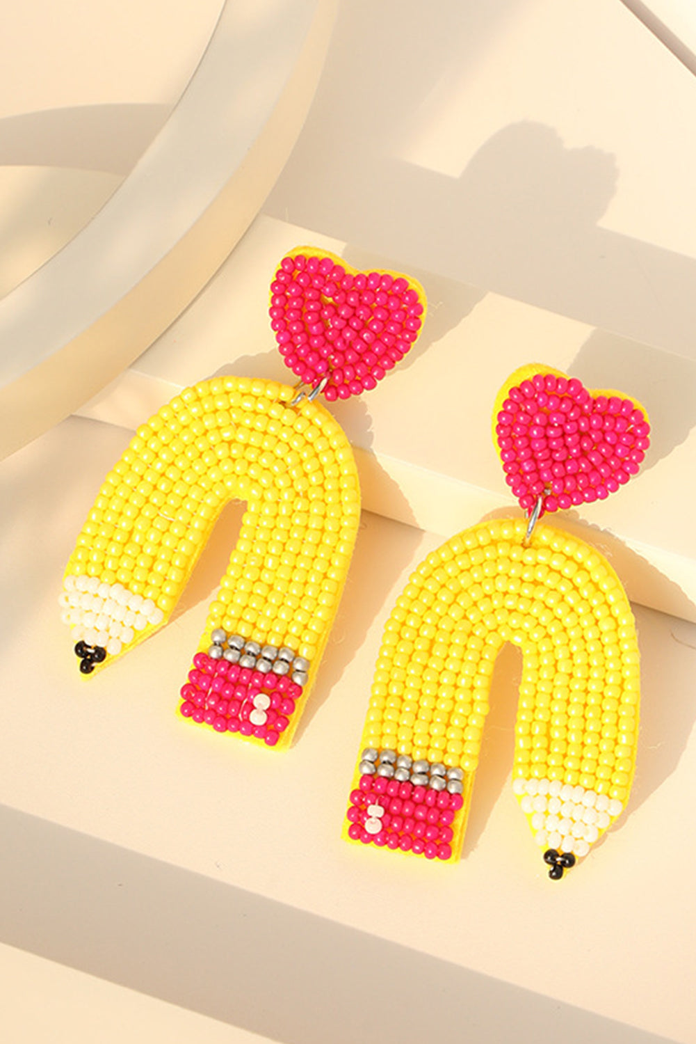 Yellow Heart Pencil Earrings with Beaded Details - Image 3
