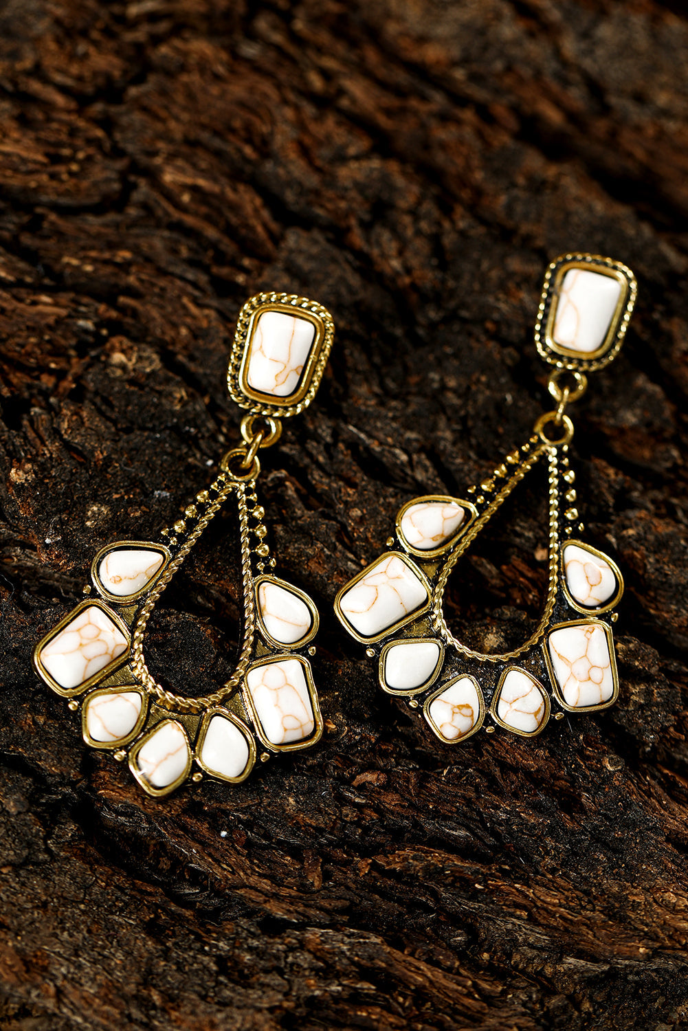 White Turquoise Inlay Cut Out Western Dangle Earrings - Image 3
