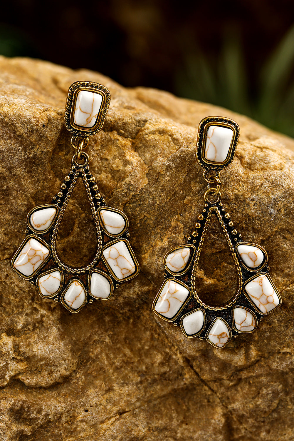 White Turquoise Inlay Cut Out Western Dangle Earrings - Image 4