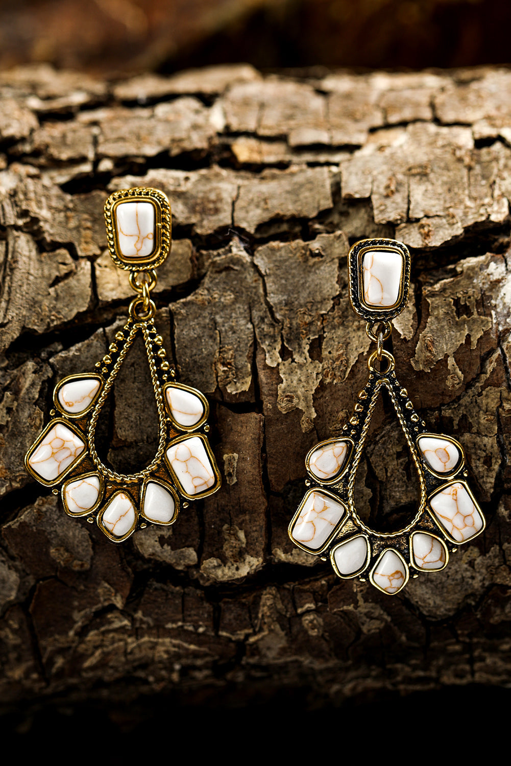 White Turquoise Inlay Cut Out Western Dangle Earrings - Image 5