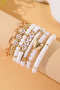 White MAMA Heart Pearl Layered Bracelet Stack