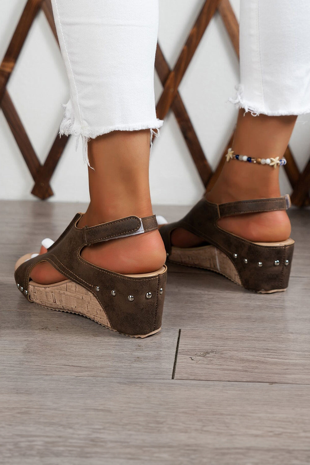 Eleanor Studded Cut Out Wedge Sandals