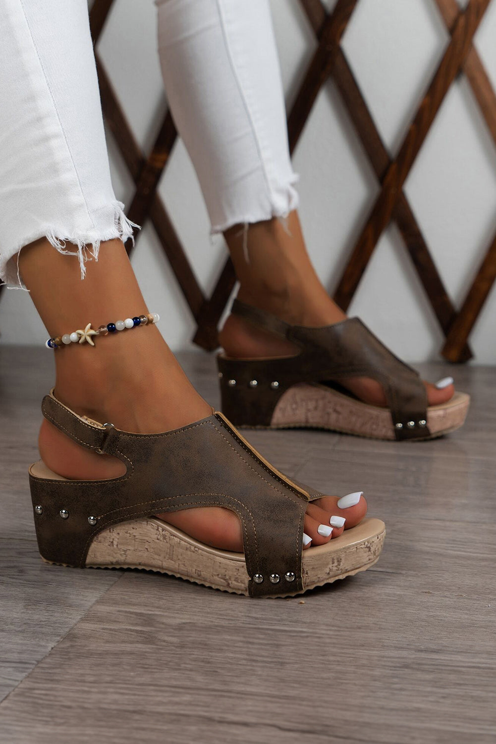 Eleanor Studded Cut Out Wedge Sandals