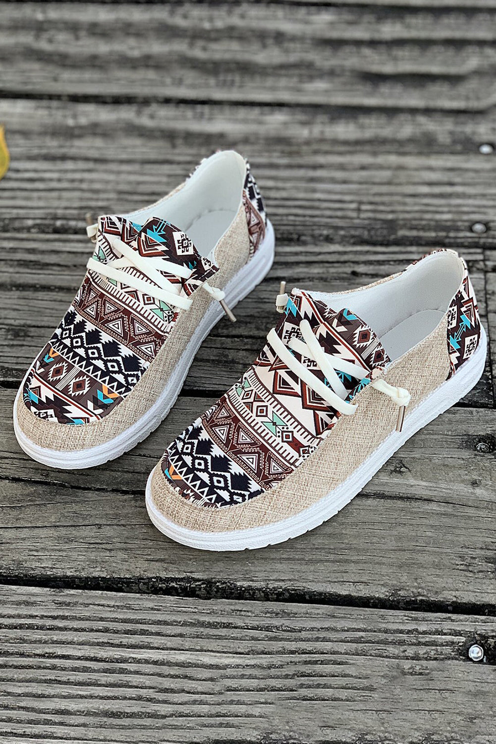 Bailee Vintage Aztec Lace-up Flat Shoes