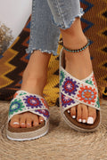 Geometric Woven Crisscross Strap Platform Slippers