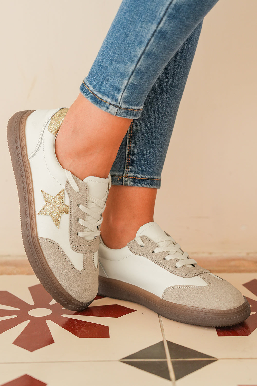 Avani Shimmer Star Patch Lace up Retro Flattie