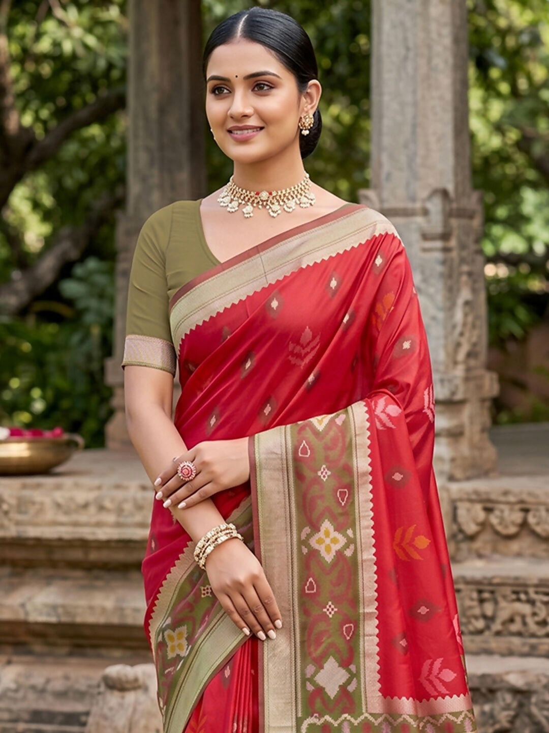 Red Soft Silk Saree with Matching Blouse Piece
