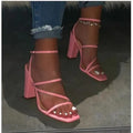 Women's Pink Strappy Block Heel Sandals Open Toe Ankle Strap - Image 5