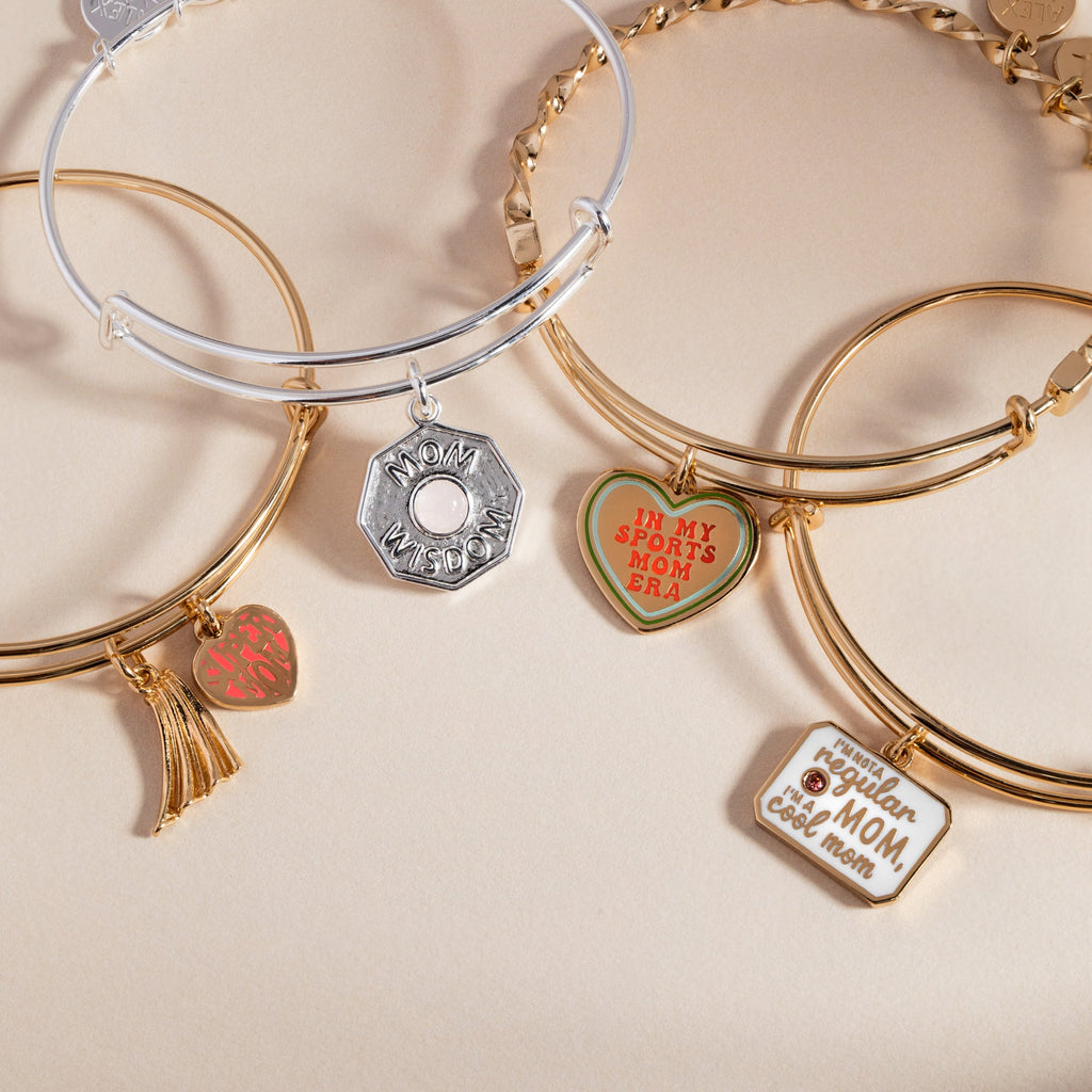 Super Mom Heart and Superhero Cape Expandable Bangle in Gold