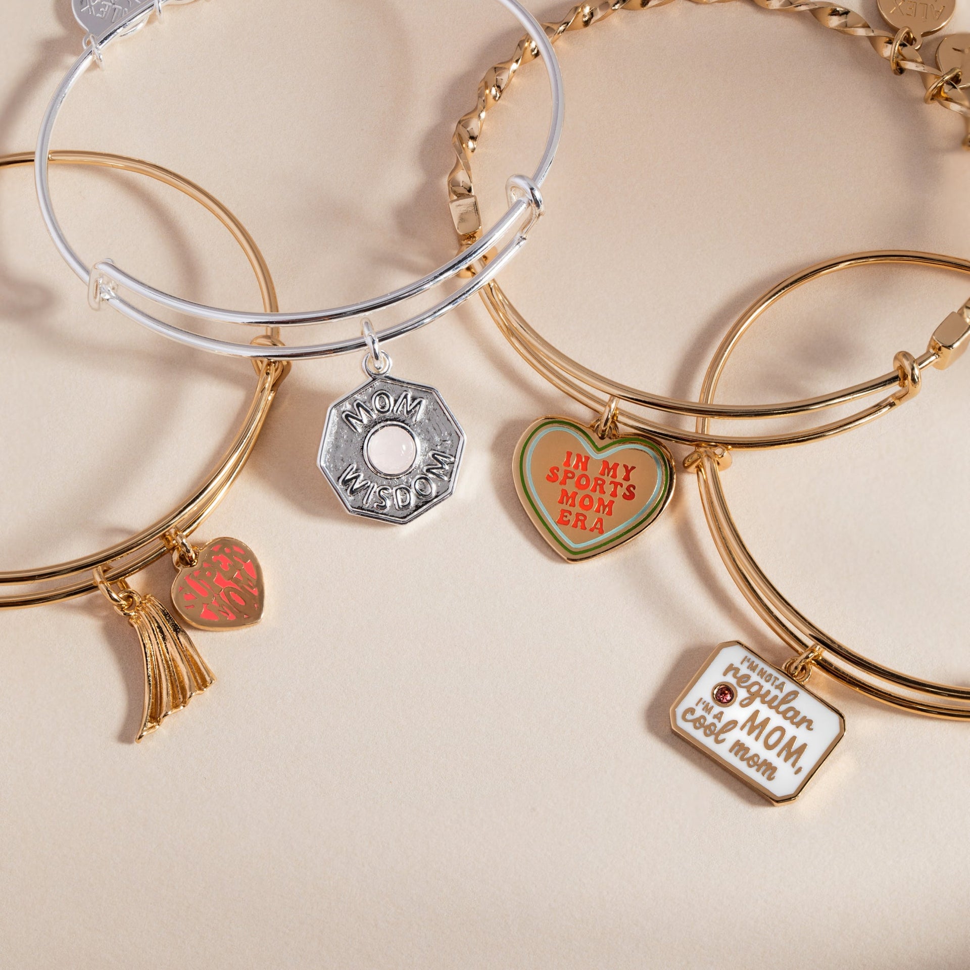 Super Mom Heart and Superhero Cape Expandable Bangle in Gold