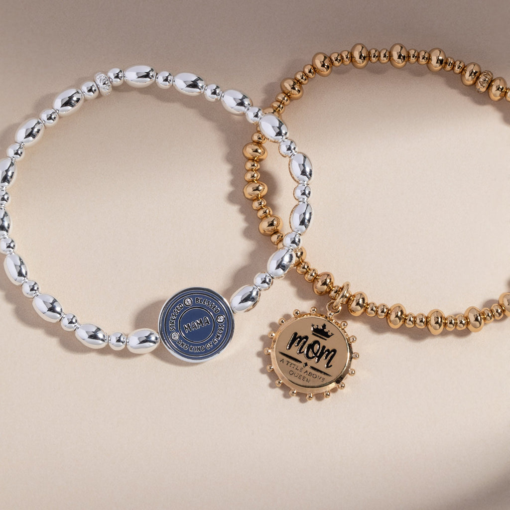 Mom A Title Above Queen Gold-Tone Stretch Charm Bracelet