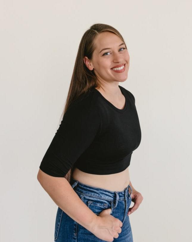Women's White Crew Neck Elbow Sleeve Cropped Layering Tee - Image 8