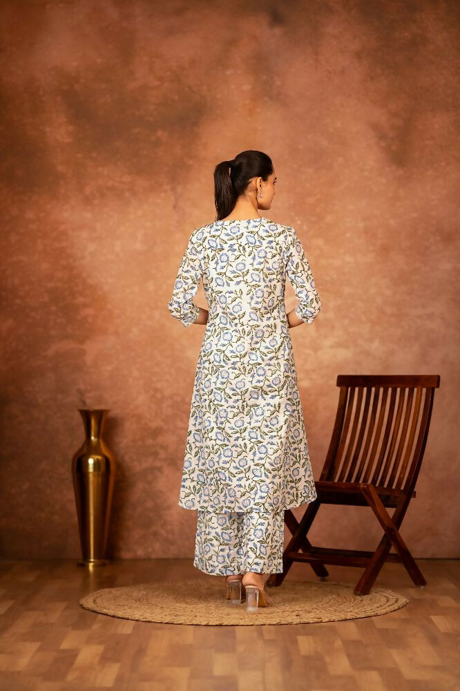 Blue Hand Block Printed Cotton Suit Set