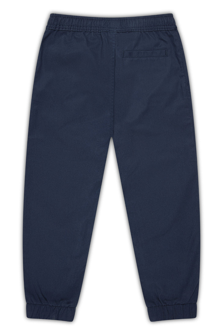 A pair of toddler twill jogger pants in a sleek slim-fit style