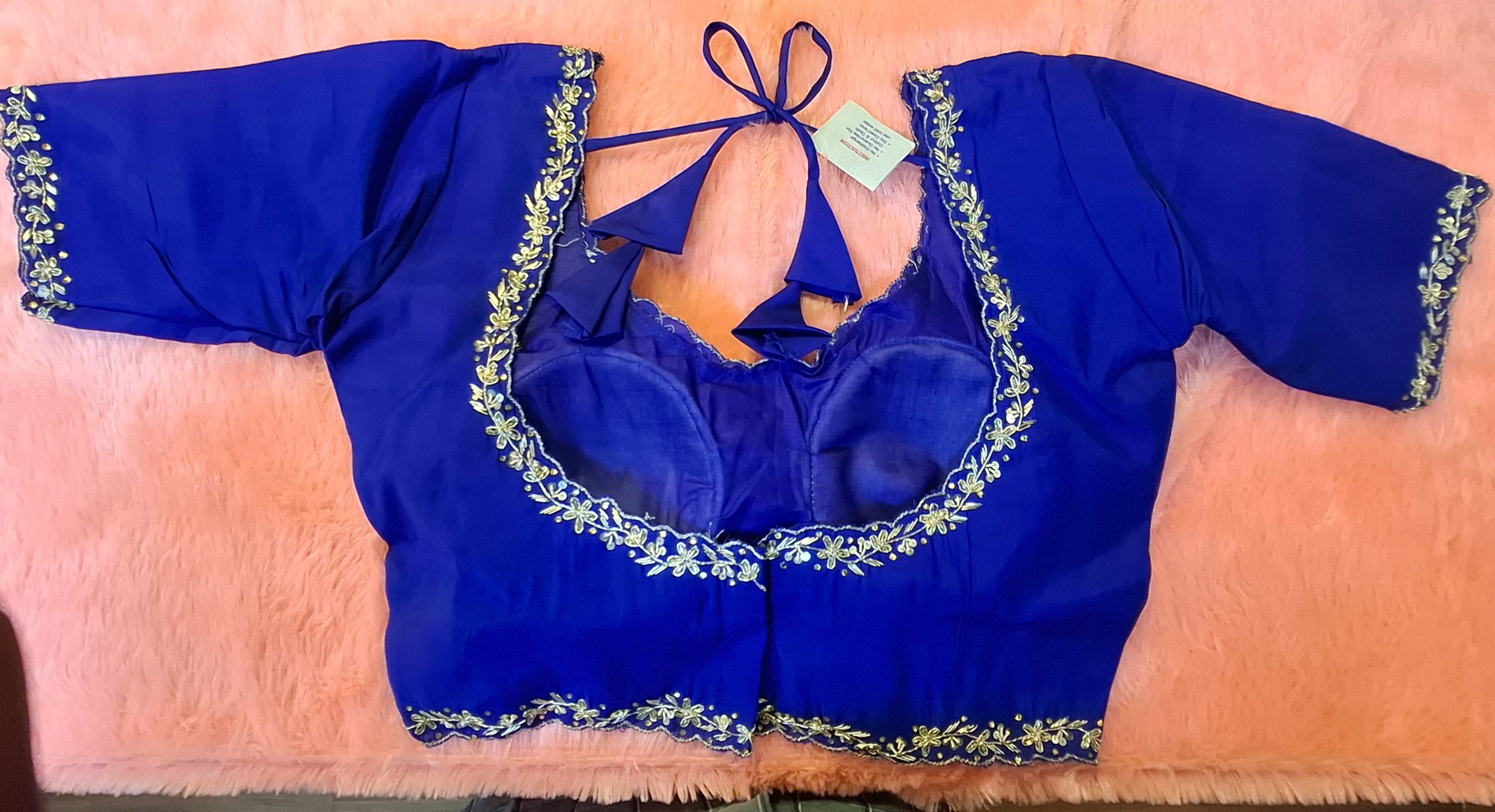 Royal Blue Hand Embroidered Silk Readymade Blouse