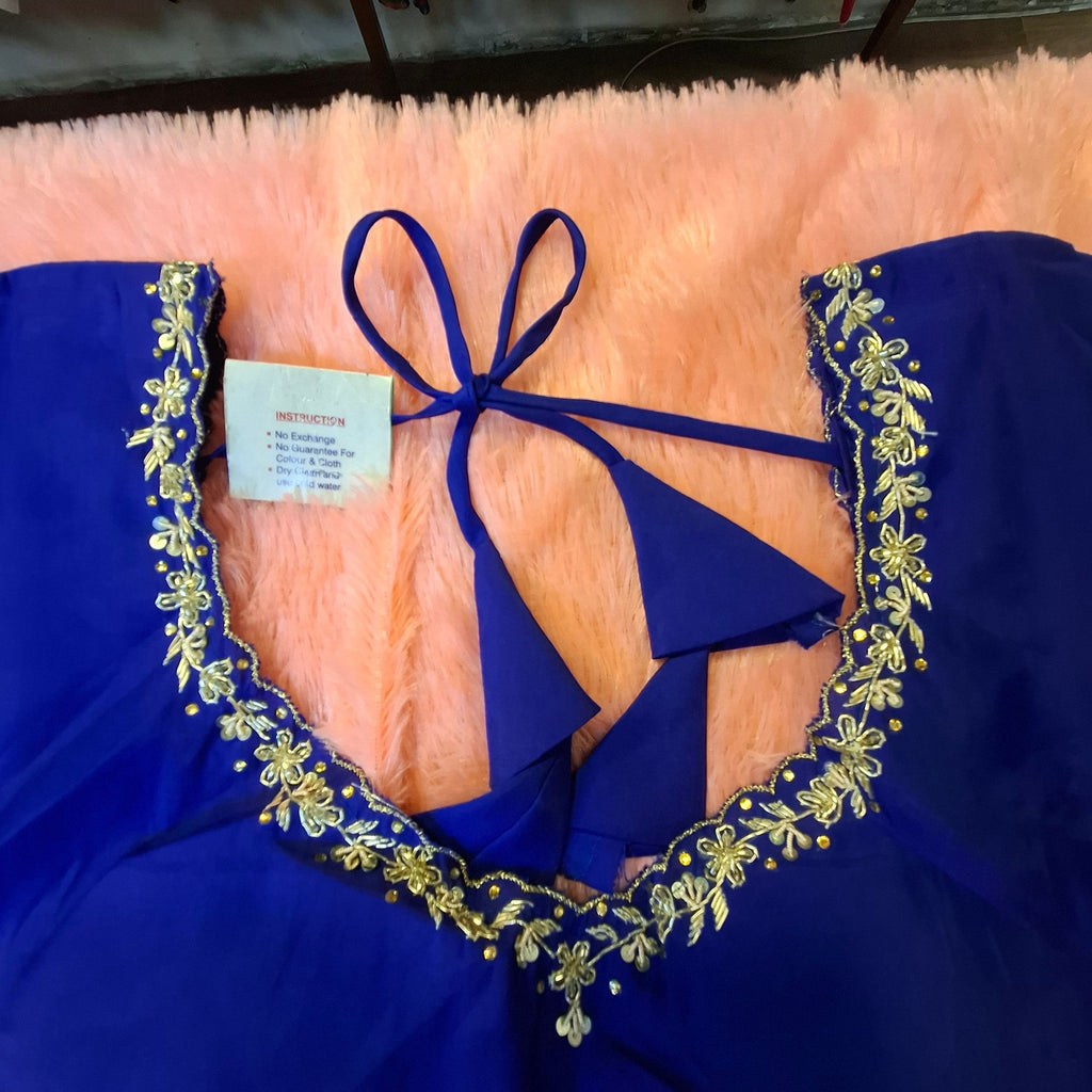 Royal Blue Hand Embroidered Silk Readymade Blouse