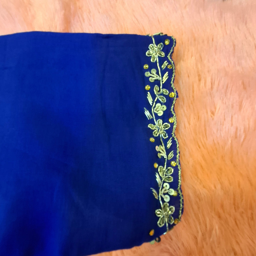 Royal Blue Hand Embroidered Silk Readymade Blouse