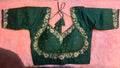 Bottle Green Silk Hand Embroidered Readymade Blouse with Zardosi