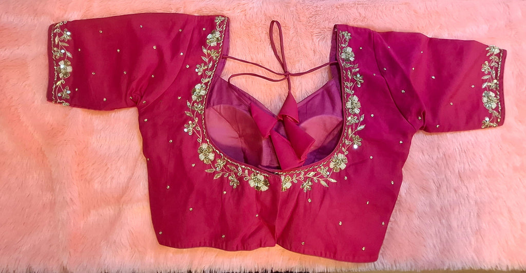 Hot Pink Hand Embroidered Zardosi Silk Readymade Blouse