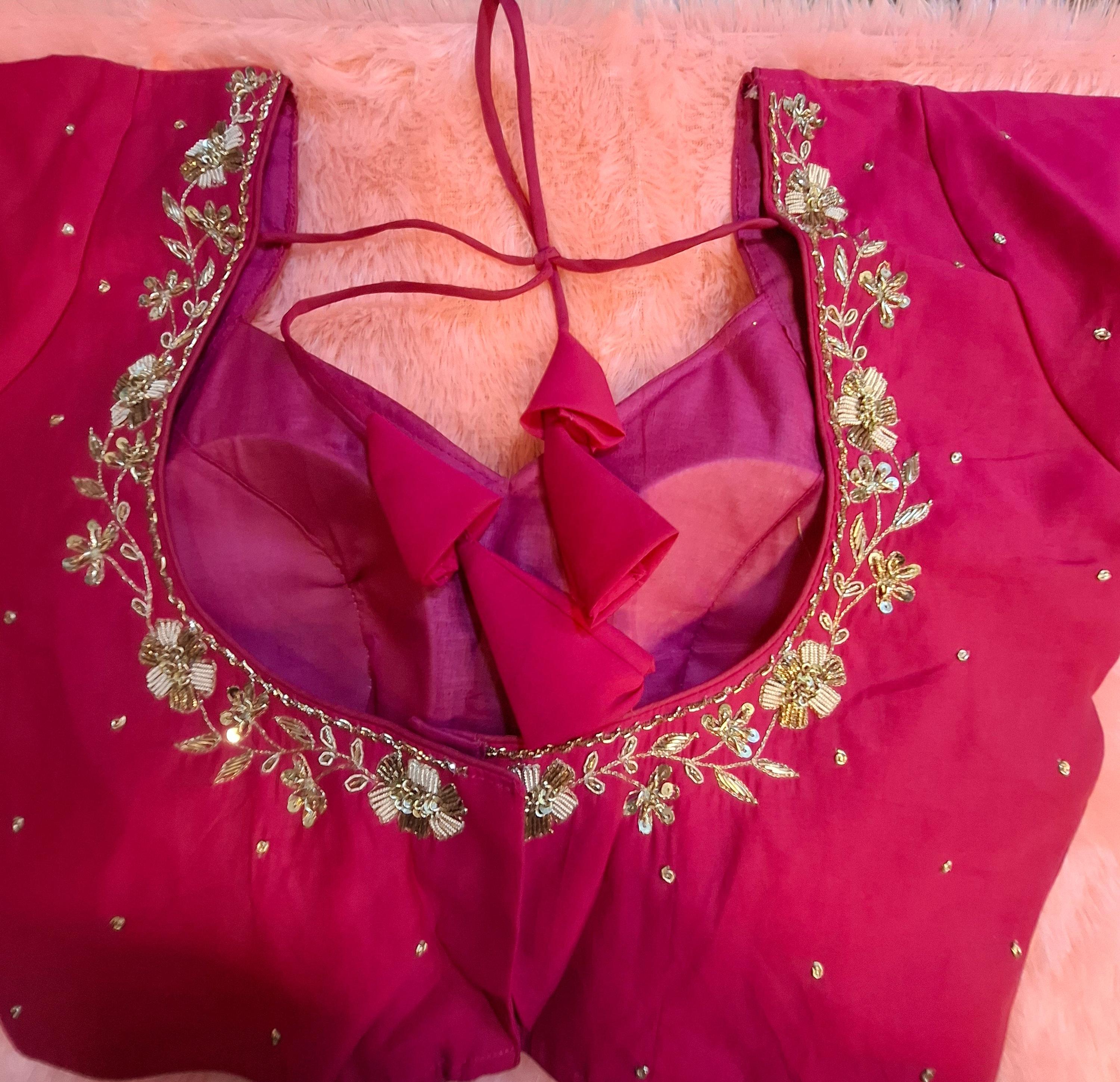 Hot Pink Hand Embroidered Zardosi Silk Readymade Blouse