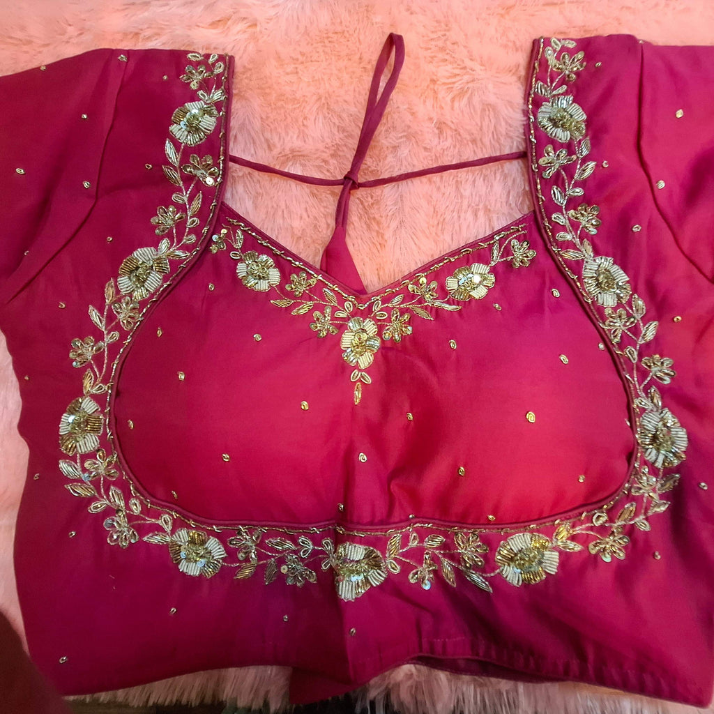 Hot Pink Hand Embroidered Zardosi Silk Readymade Blouse