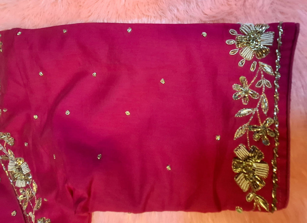 Hot Pink Hand Embroidered Zardosi Silk Readymade Blouse