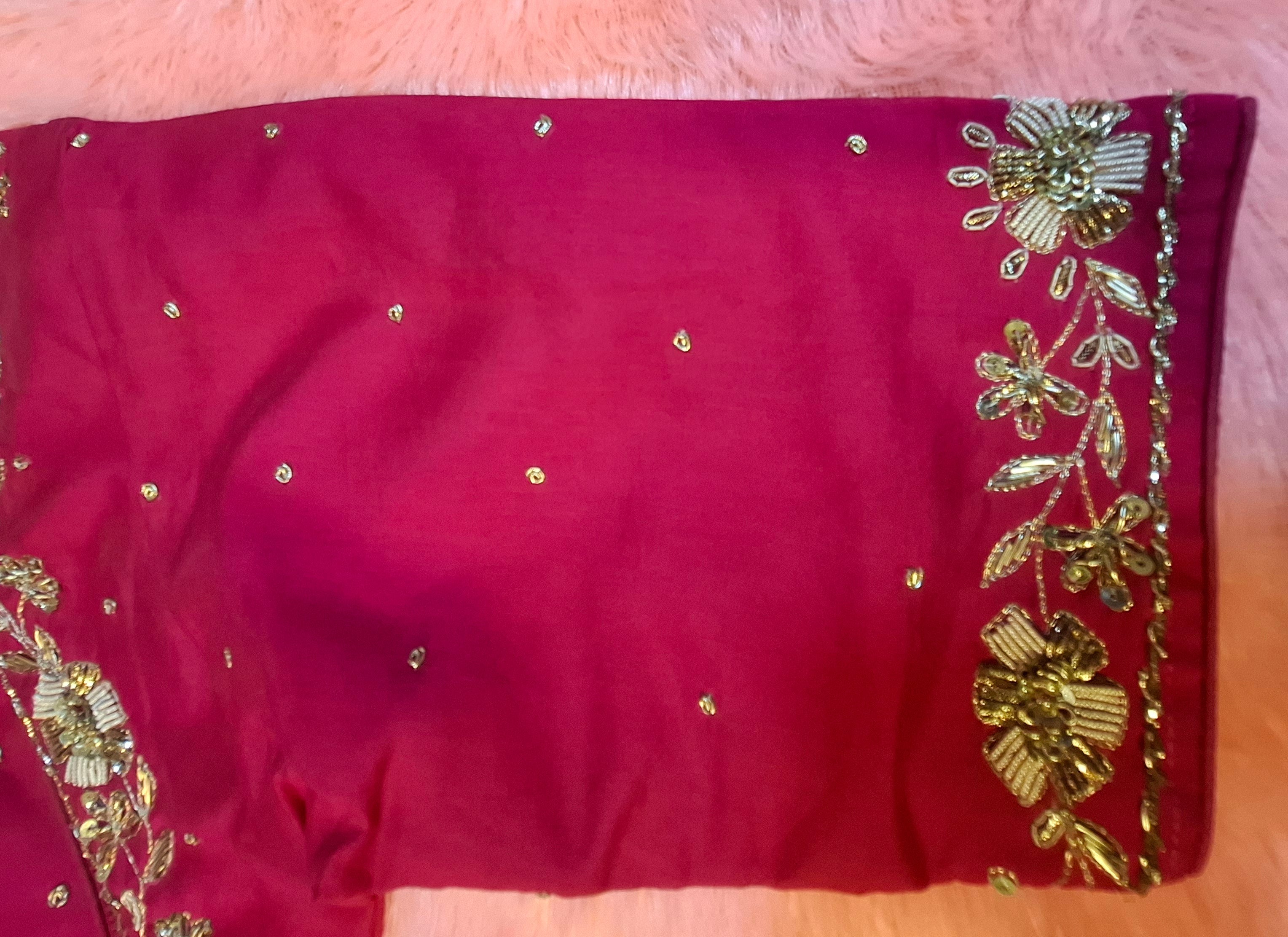 Hot Pink Hand Embroidered Zardosi Silk Readymade Blouse