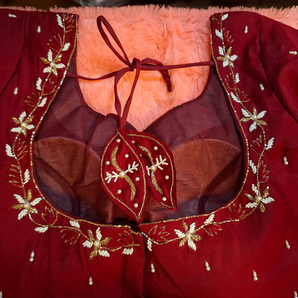 Maroon Cotton Silk Hand Embroidered Readymade Blouse