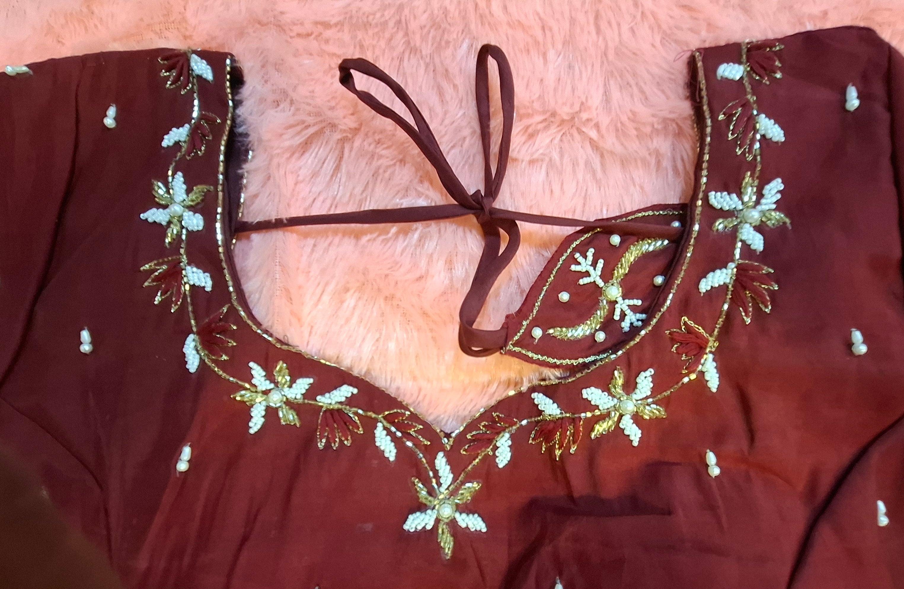Maroon Cotton Silk Hand Embroidered Readymade Blouse