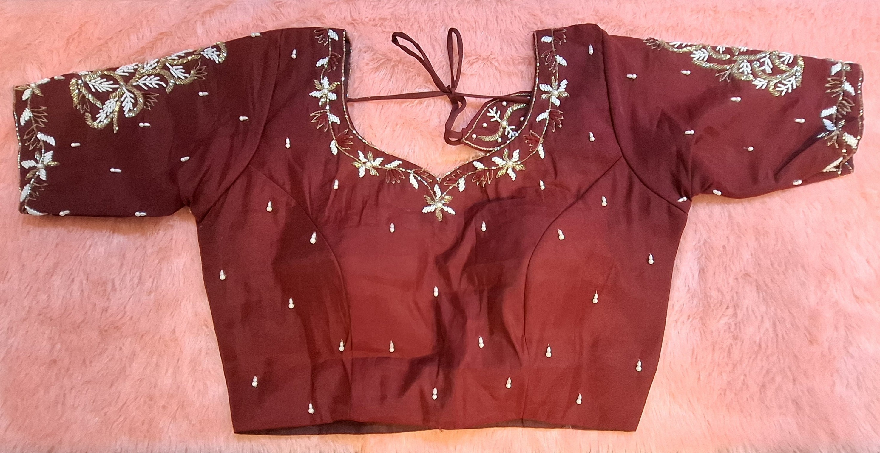 Maroon Cotton Silk Hand Embroidered Readymade Blouse