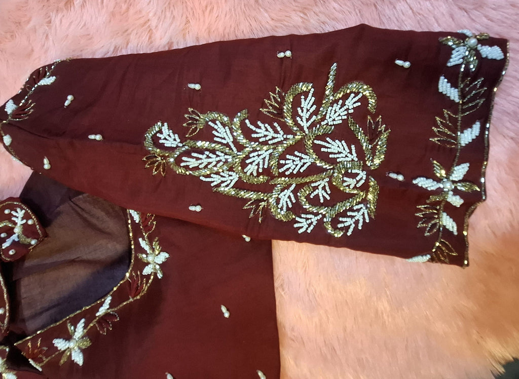 Maroon Cotton Silk Hand Embroidered Readymade Blouse