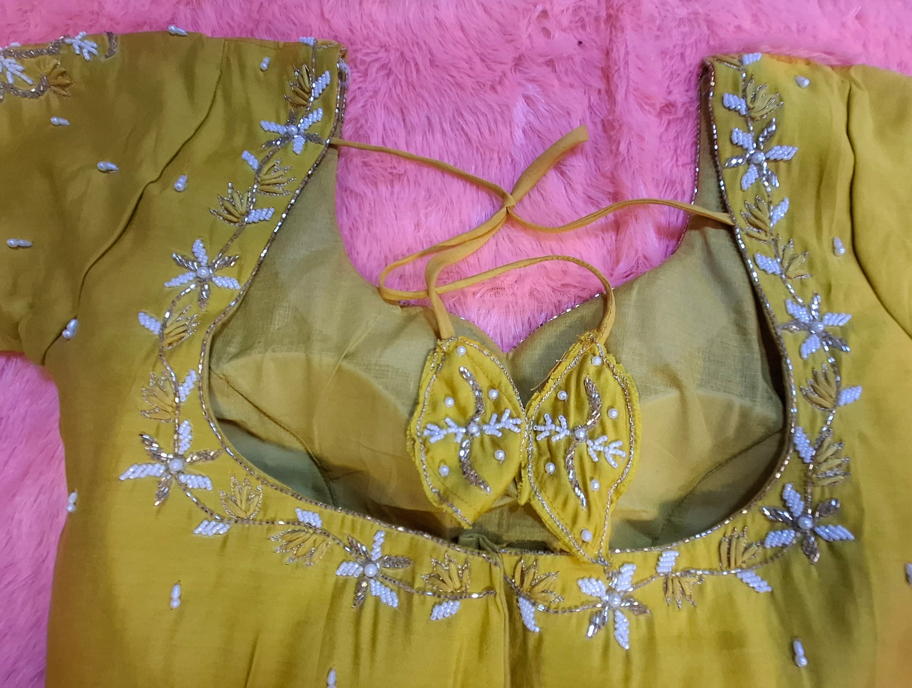 Mustard Yellow Cotton Silk Hand Embroidered Readymade Blouse