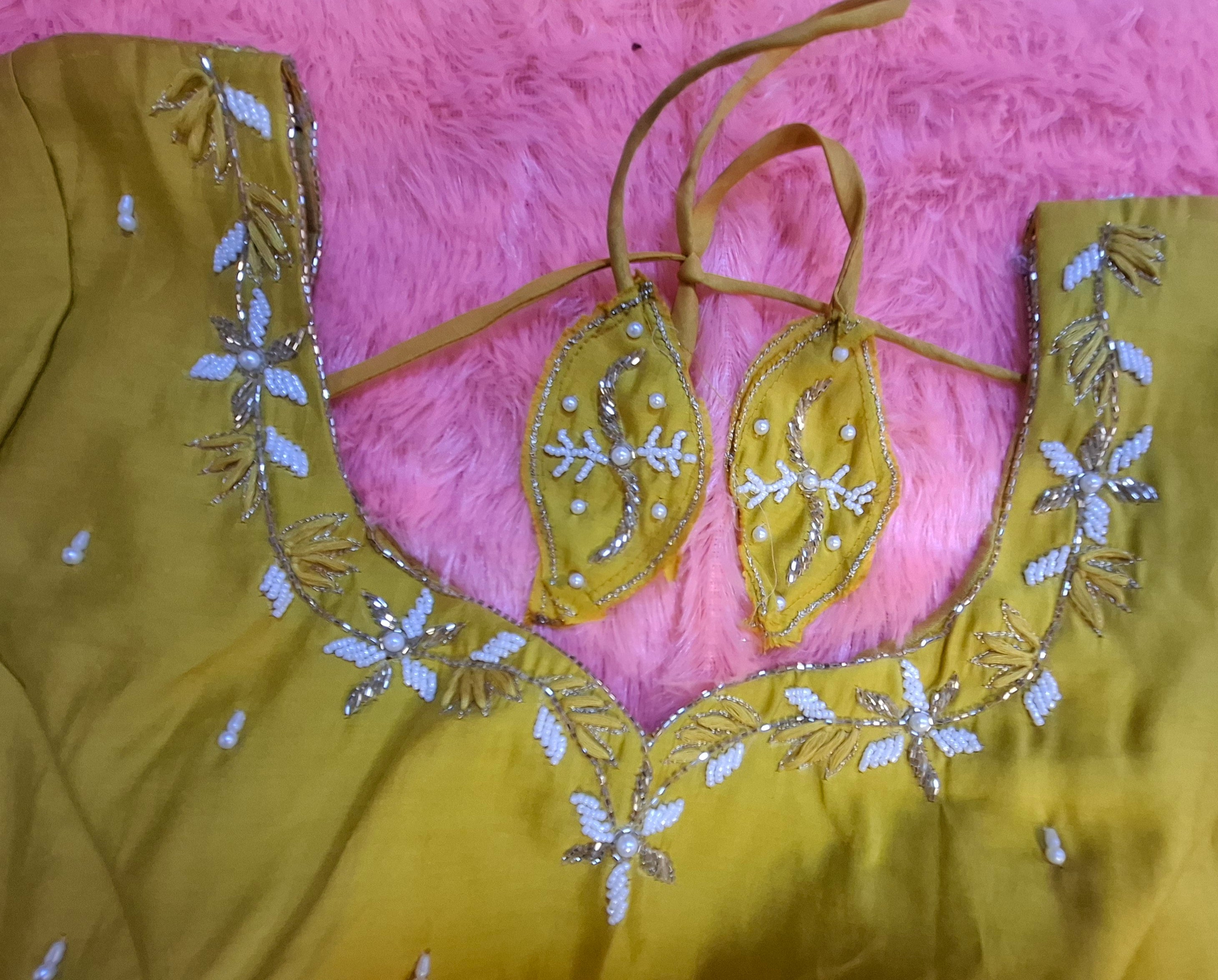 Mustard Yellow Cotton Silk Hand Embroidered Readymade Blouse