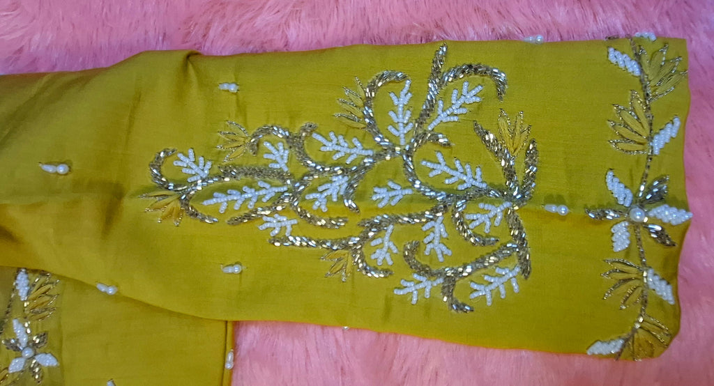 Mustard Yellow Cotton Silk Hand Embroidered Readymade Blouse