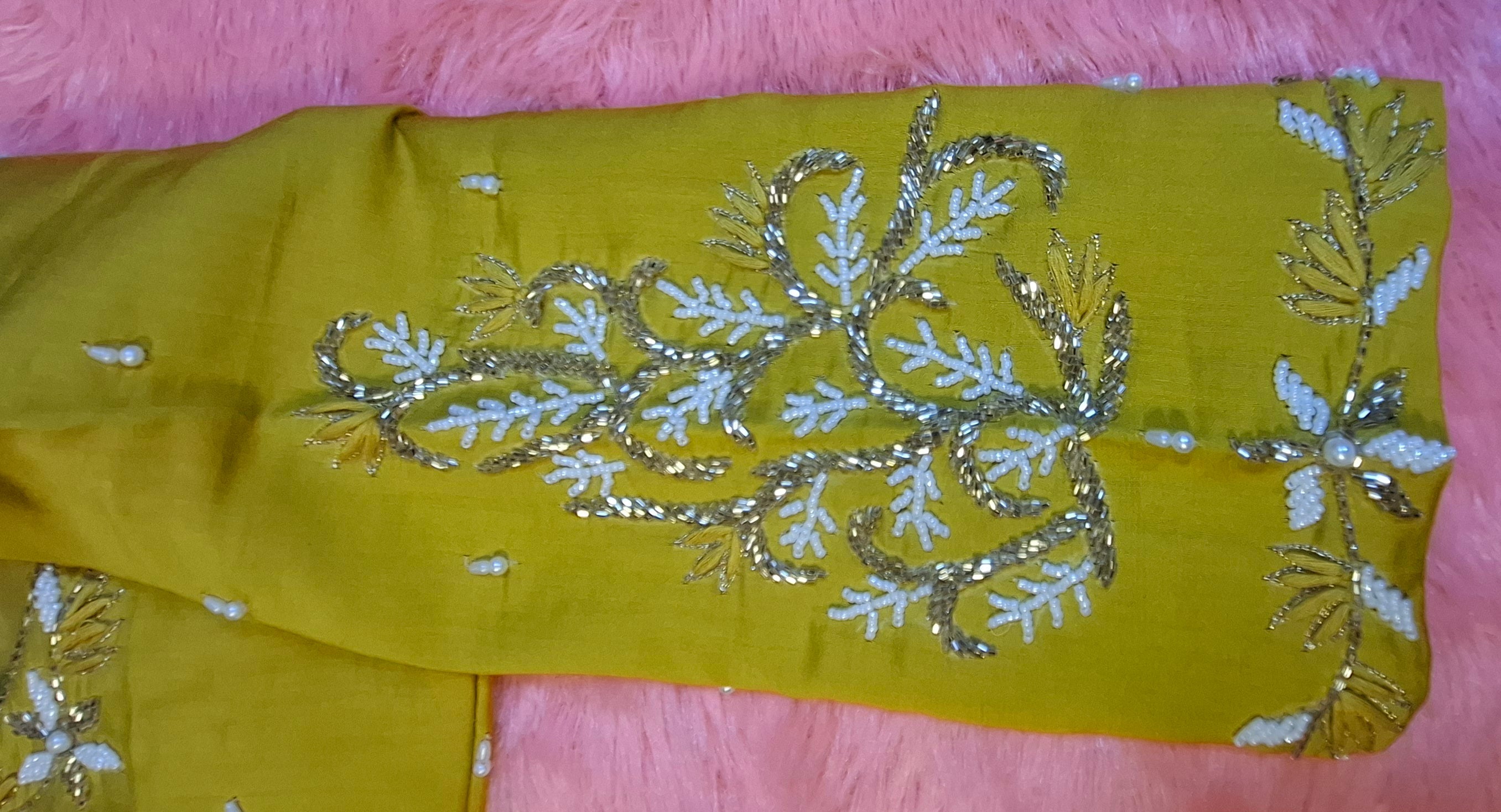 Mustard Yellow Cotton Silk Hand Embroidered Readymade Blouse