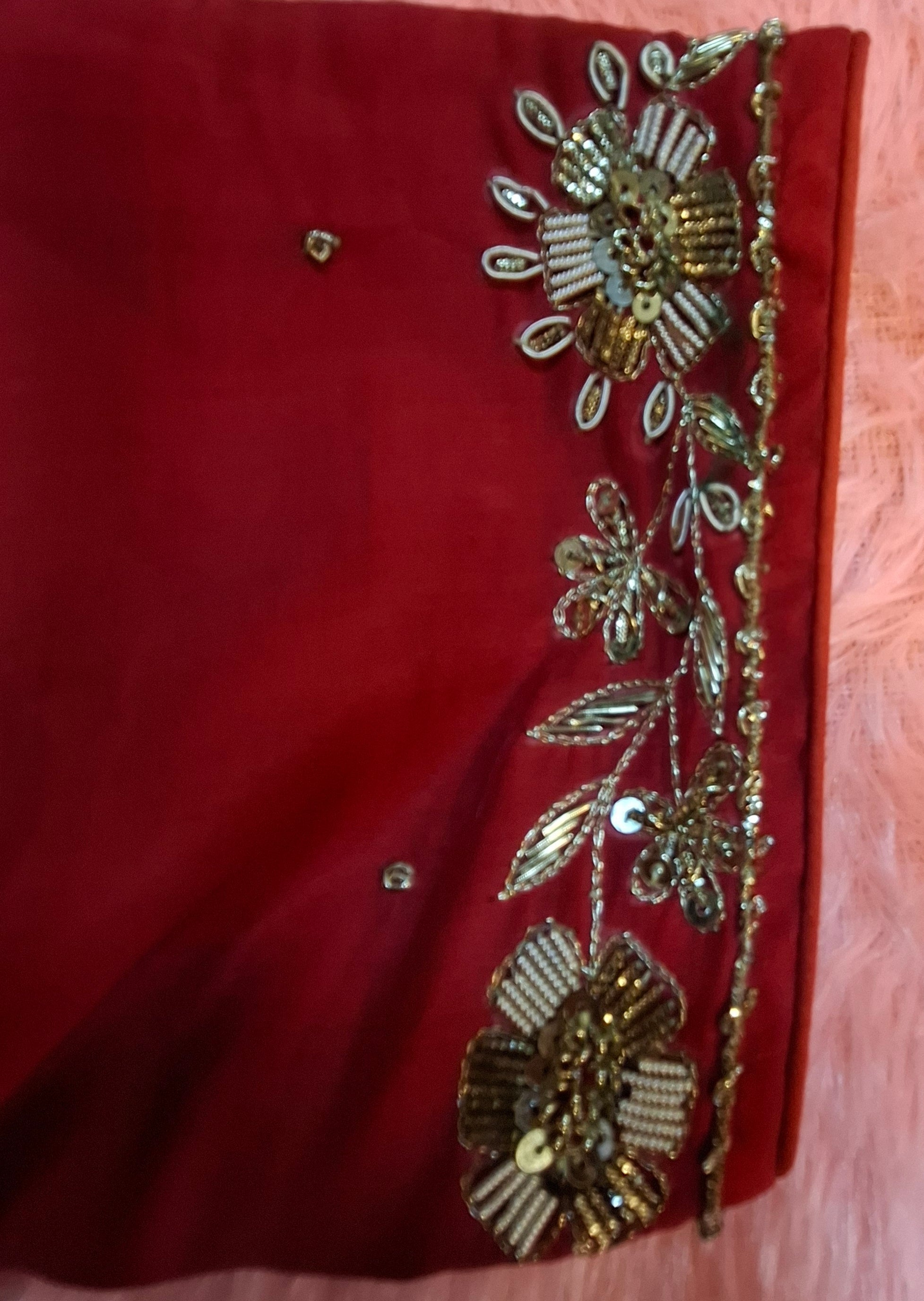 Red Hand Embroidered Silk Blouse with Zardosi and Sequins
