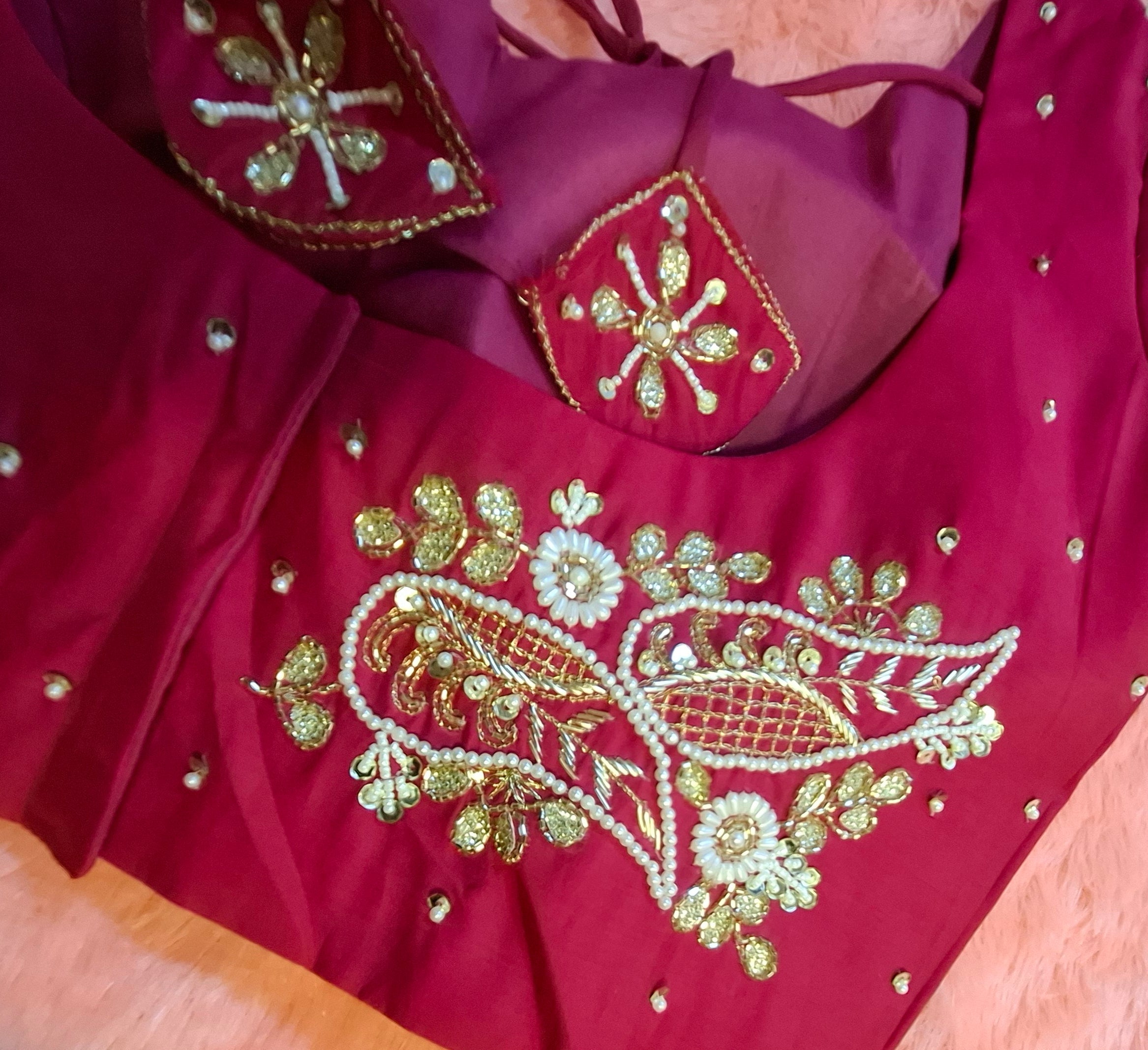 Hot Pink Silk Hand Embroidered Zardosi Readymade Blouse