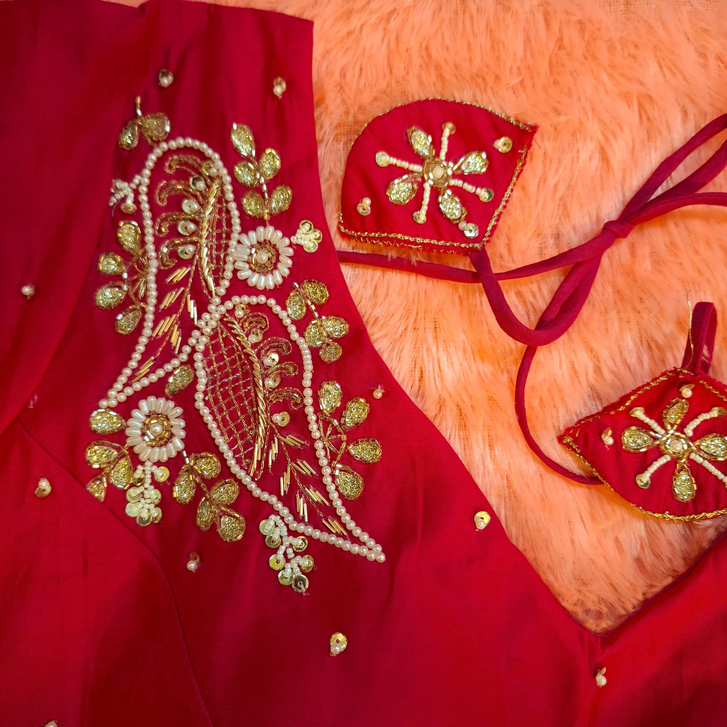 Hot Pink Silk Hand Embroidered Zardosi Readymade Blouse