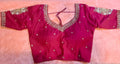 Hot pink cotton silk readymade blouse with detailed zardosi and pearl hand embroidery